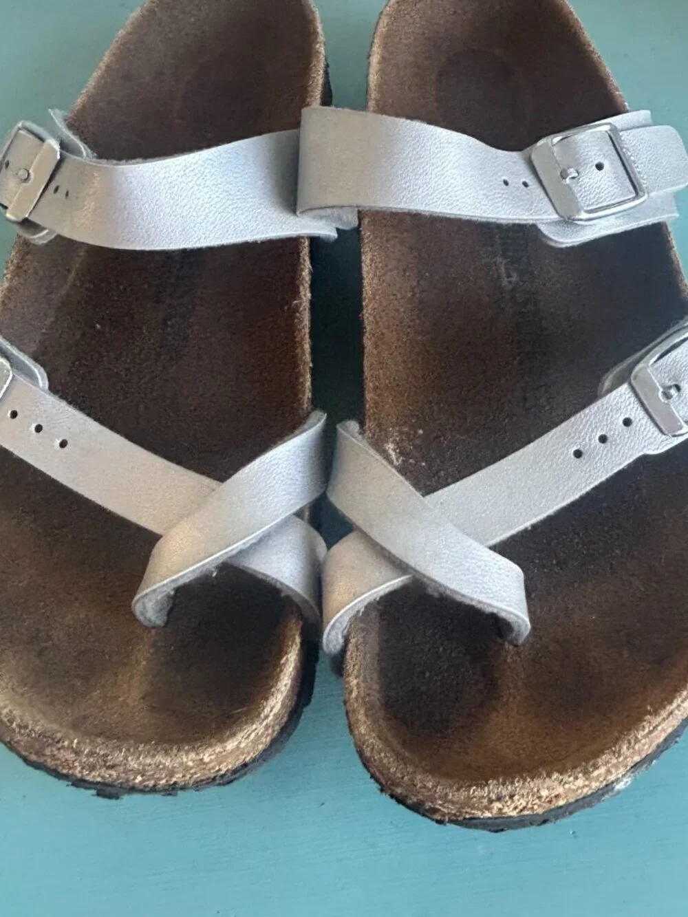 Birkenstock Girls Mayari Metallic Leather Sandals Silver Size 34 Size 3.5